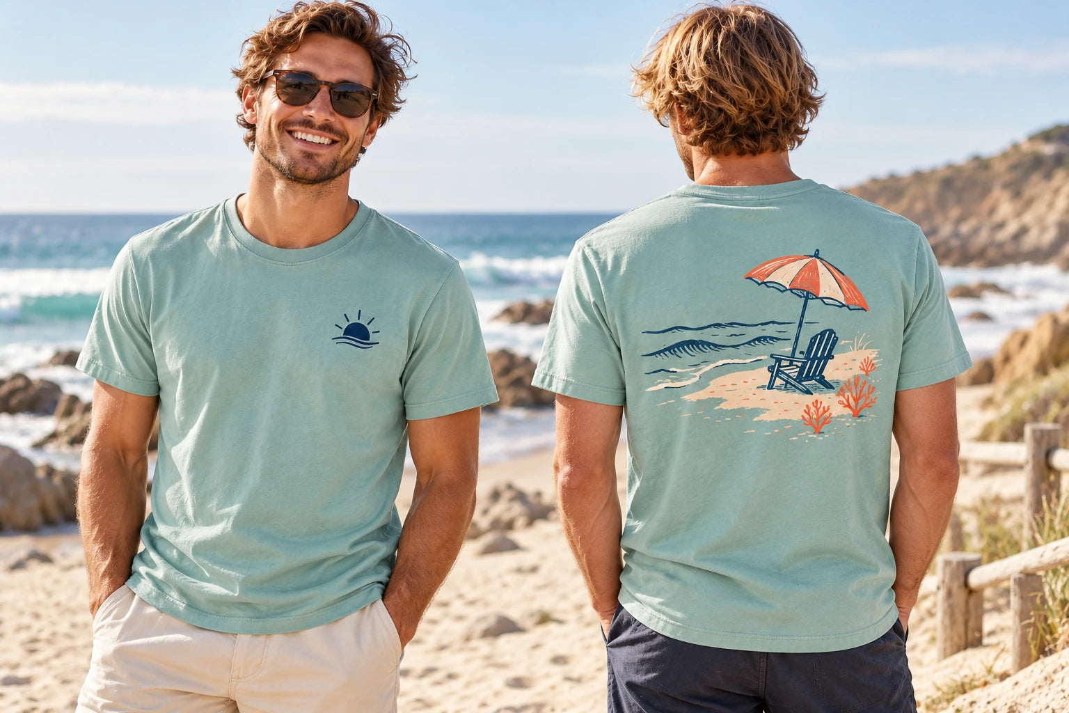 Daymauro Off the Clock worn by a model at the beach; AI-generated design concept