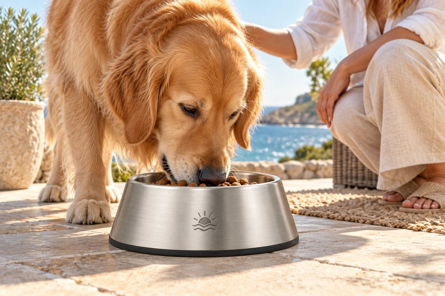 Daymauro Coastal Classic shown in use with a dog; AI-generated design concept