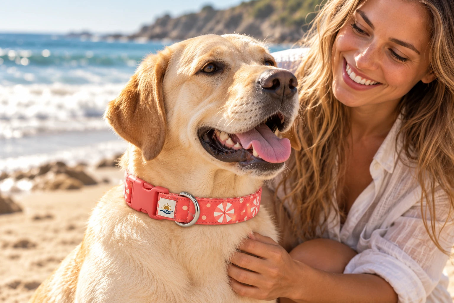 Daymauro Shade Seeker Collar shown in use with a dog; AI-generated design concept